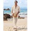 COOFANDY Men’s 2 Piece Linen Set Long Sleeve Henley Shirts Casual Beach Pants With Pockets Summer Yoga Outfits(Beige)