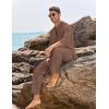 COOFANDY Men’s 2 Piece Linen Set Long Sleeve Henley Shirts Casual Beach Pants With Pockets Summer Yoga Outfits(Brown)