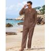COOFANDY Men’s 2 Piece Linen Set Long Sleeve Henley Shirts Casual Beach Pants With Pockets Summer Yoga Outfits(Brown)
