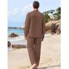 COOFANDY Men’s 2 Piece Linen Set Long Sleeve Henley Shirts Casual Beach Pants With Pockets Summer Yoga Outfits(Brown)