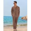 COOFANDY Men’s 2 Piece Linen Set Long Sleeve Henley Shirts Casual Beach Pants With Pockets Summer Yoga Outfits(Brown)