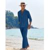 COOFANDY Men’s 2 Piece Linen Set Long Sleeve Henley Shirts Casual Beach Pants With Pockets Summer Yoga Outfits(Denim Blue)