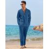 COOFANDY Men’s 2 Piece Linen Set Long Sleeve Henley Shirts Casual Beach Pants With Pockets Summer Yoga Outfits(Denim Blue)