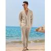 COOFANDY Men’s 2 Piece Linen Set Long Sleeve Henley Shirts Casual Beach Pants With Pockets Summer Yoga Outfits(Khaki)