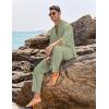 COOFANDY Men’s 2 Piece Linen Set Long Sleeve Henley Shirts Casual Beach Pants With Pockets Summer Yoga Outfits(Light Green)