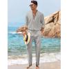 COOFANDY Men’s 2 Piece Linen Set Long Sleeve Henley Shirts Casual Beach Pants With Pockets Summer Yoga Outfits(Light Grey)