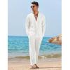 COOFANDY Men’s 2 Piece Linen Set Long Sleeve Henley Shirts Casual Beach Pants With Pockets Summer Yoga Outfits(White)