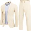 COOFANDY Men’s 2 Piece Linen Suits Set Regular Fit Casual Lightweight Blazer Jacket and Pants(Beige)