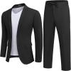COOFANDY Men’s 2 Piece Linen Suits Set Regular Fit Casual Lightweight Blazer Jacket and Pants(Black)