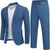 COOFANDY Men’s 2 Piece Linen Suits Set Regular Fit Casual Lightweight Blazer Jacket and Pants(Blue)