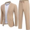 COOFANDY Men’s 2 Piece Linen Suits Set Regular Fit Casual Lightweight Blazer Jacket and Pants(Khaki)