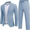 COOFANDY Men’s 2 Piece Linen Suits Set Regular Fit Casual Lightweight Blazer Jacket and Pants(Light Blue)