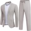 COOFANDY Men’s 2 Piece Linen Suits Set Regular Fit Casual Lightweight Blazer Jacket and Pants(Light Grey)