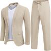 COOFANDY Men’s 2 Piece Linen Suits Set Regular Fit Casual Lightweight Blazer Jacket and Pants(Light Khaki)
