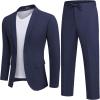 COOFANDY Men’s 2 Piece Linen Suits Set Regular Fit Casual Lightweight Blazer Jacket and Pants(Navy Blue)