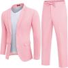 COOFANDY Men’s 2 Piece Linen Suits Set Regular Fit Casual Lightweight Blazer Jacket and Pants(Pink)