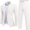 COOFANDY Men’s 2 Piece Linen Suits Set Regular Fit Casual Lightweight Blazer Jacket and Pants(White)