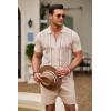 COOFANDY Men’s 2 Piece Outfit Vintage Short Sleeve Button Down Knit Polo Shirts Casual Beach Shorts Sets(01-light Khaki)