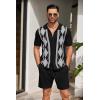 COOFANDY Men’s 2 Piece Outfit Vintage Short Sleeve Button Down Knit Polo Shirts Casual Beach Shorts Sets(Argyle-black)