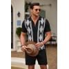 COOFANDY Men’s 2 Piece Outfit Vintage Short Sleeve Button Down Knit Polo Shirts Casual Beach Shorts Sets(Argyle-black)