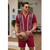 COOFANDY Men’s 2 Piece Outfit Vintage Short Sleeve Button Down Knit Polo Shirts Casual Beach Shorts Sets(Argyle-red)