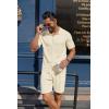 COOFANDY Men’s 2 Piece Outfit Vintage Short Sleeve Button Down Knit Polo Shirts Casual Beach Shorts Sets(Beige)