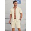 COOFANDY Men’s 2 Piece Outfit Vintage Short Sleeve Button Down Knit Polo Shirts Casual Beach Shorts Sets(Beige)