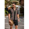 COOFANDY Men’s 2 Piece Outfit Vintage Short Sleeve Button Down Knit Polo Shirts Casual Beach Shorts Sets(Black & Brown)