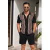 COOFANDY Men’s 2 Piece Outfit Vintage Short Sleeve Button Down Knit Polo Shirts Casual Beach Shorts Sets(Black & Brown)