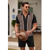 COOFANDY Men’s 2 Piece Outfit Vintage Short Sleeve Button Down Knit Polo Shirts Casual Beach Shorts Sets(Black & Brown)