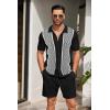 COOFANDY Men’s 2 Piece Outfit Vintage Short Sleeve Button Down Knit Polo Shirts Casual Beach Shorts Sets(Black)