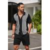 COOFANDY Men’s 2 Piece Outfit Vintage Short Sleeve Button Down Knit Polo Shirts Casual Beach Shorts Sets(Black)