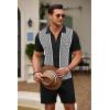 COOFANDY Men’s 2 Piece Outfit Vintage Short Sleeve Button Down Knit Polo Shirts Casual Beach Shorts Sets(Black)