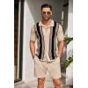 COOFANDY Men’s 2 Piece Outfit Vintage Short Sleeve Button Down Knit Polo Shirts Casual Beach Shorts Sets(Black Stripe)