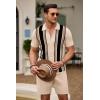 COOFANDY Men’s 2 Piece Outfit Vintage Short Sleeve Button Down Knit Polo Shirts Casual Beach Shorts Sets(Black Stripe)