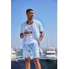 COOFANDY Men’s 2 Piece Outfit Vintage Short Sleeve Button Down Knit Polo Shirts Casual Beach Shorts Sets(Blue)