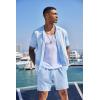 COOFANDY Men’s 2 Piece Outfit Vintage Short Sleeve Button Down Knit Polo Shirts Casual Beach Shorts Sets(Blue)