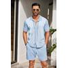 COOFANDY Men’s 2 Piece Outfit Vintage Short Sleeve Button Down Knit Polo Shirts Casual Beach Shorts Sets(Blue)