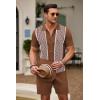 COOFANDY Men’s 2 Piece Outfit Vintage Short Sleeve Button Down Knit Polo Shirts Casual Beach Shorts Sets(Brown)
