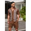 COOFANDY Men’s 2 Piece Outfit Vintage Short Sleeve Button Down Knit Polo Shirts Casual Beach Shorts Sets(Brown)