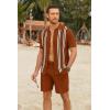 COOFANDY Men’s 2 Piece Outfit Vintage Short Sleeve Button Down Knit Polo Shirts Casual Beach Shorts Sets(Caramel)