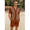 COOFANDY Men’s 2 Piece Outfit Vintage Short Sleeve Button Down Knit Polo Shirts Casual Beach Shorts Sets(Caramel)