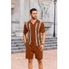 COOFANDY Men’s 2 Piece Outfit Vintage Short Sleeve Button Down Knit Polo Shirts Casual Beach Shorts Sets(Caramel)