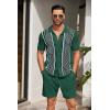 COOFANDY Men’s 2 Piece Outfit Vintage Short Sleeve Button Down Knit Polo Shirts Casual Beach Shorts Sets(Dark Green)