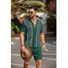 COOFANDY Men’s 2 Piece Outfit Vintage Short Sleeve Button Down Knit Polo Shirts Casual Beach Shorts Sets(Dark Green)