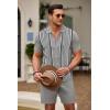 COOFANDY Men’s 2 Piece Outfit Vintage Short Sleeve Button Down Knit Polo Shirts Casual Beach Shorts Sets(Grey)