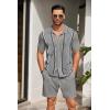 COOFANDY Men’s 2 Piece Outfit Vintage Short Sleeve Button Down Knit Polo Shirts Casual Beach Shorts Sets(Grey)
