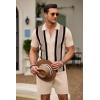 COOFANDY Men’s 2 Piece Outfit Vintage Short Sleeve Button Down Knit Polo Shirts Casual Beach Shorts Sets(Khaki & Black)