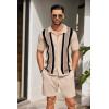 COOFANDY Men’s 2 Piece Outfit Vintage Short Sleeve Button Down Knit Polo Shirts Casual Beach Shorts Sets(Khaki & Black)