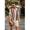 COOFANDY Men’s 2 Piece Outfit Vintage Short Sleeve Button Down Knit Polo Shirts Casual Beach Shorts Sets(Khaki & Black)